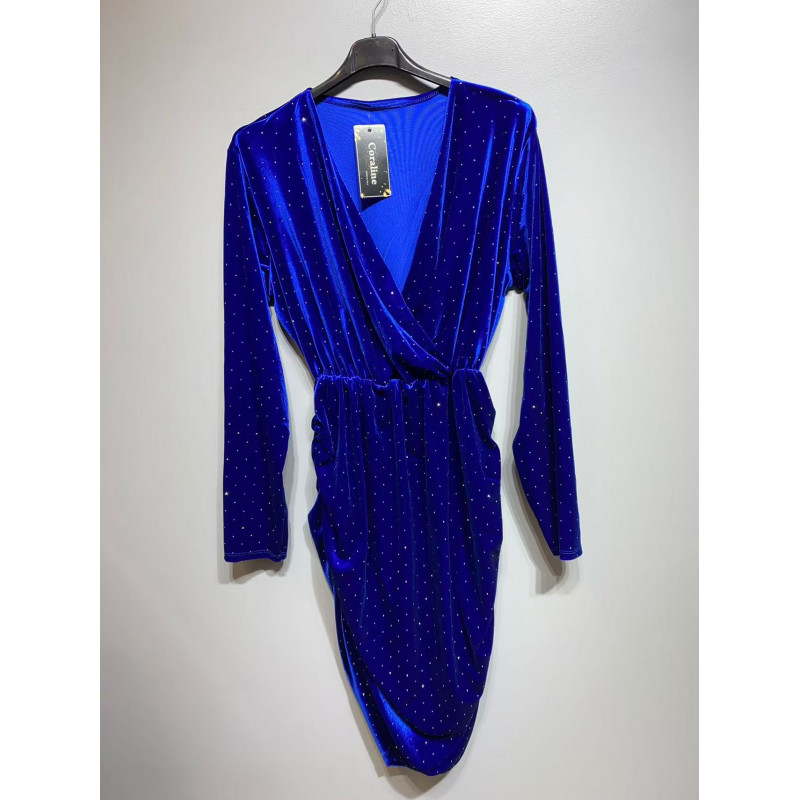 Robe en velours bleu royal à strass