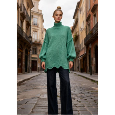 Pull en Tricot Évasé Turquoise