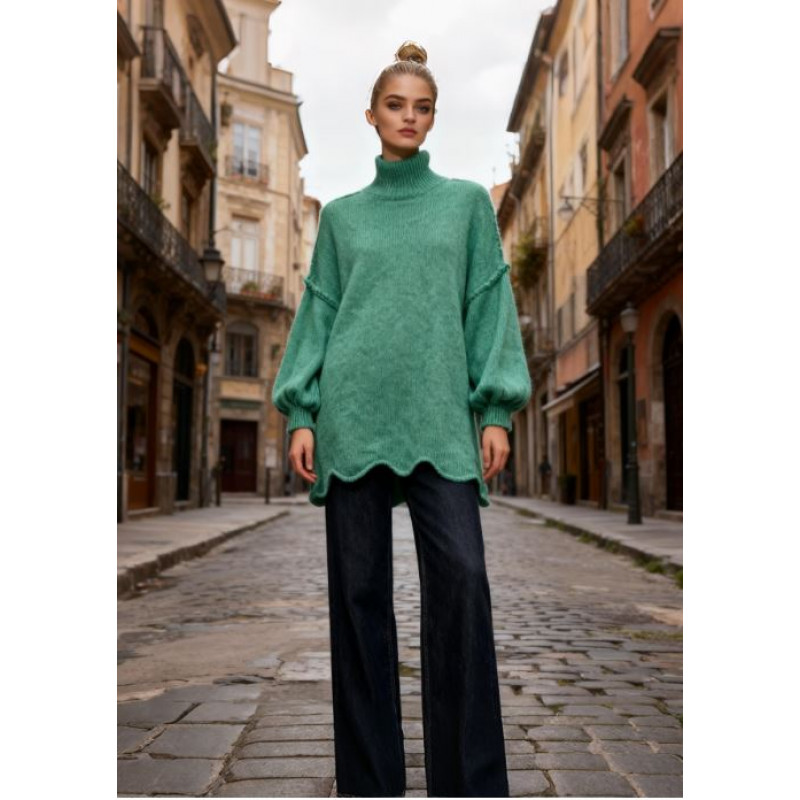 Pull en Tricot Évasé Turquoise