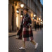 Manteau long à carreaux femme