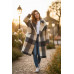 Manteau long à carreaux beige et gris en laine