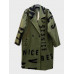 Manteau mi-long oversize vert kaki imprimé lettres