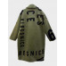 Manteau mi-long oversize vert kaki imprimé lettres