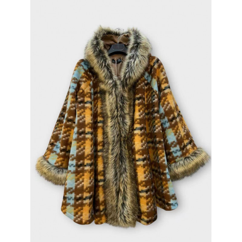 Manteau Oversize à Capuche en Faux Fur